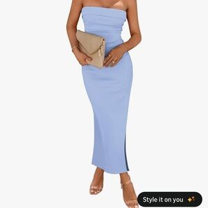 Wiholl Blue Maxi Strapless Dress